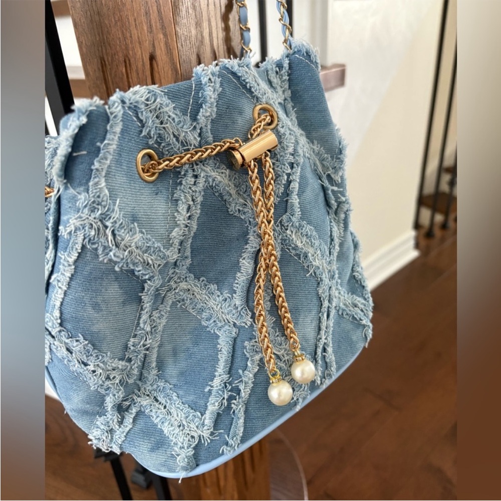 Blue Denim Drawstring Women Bag
